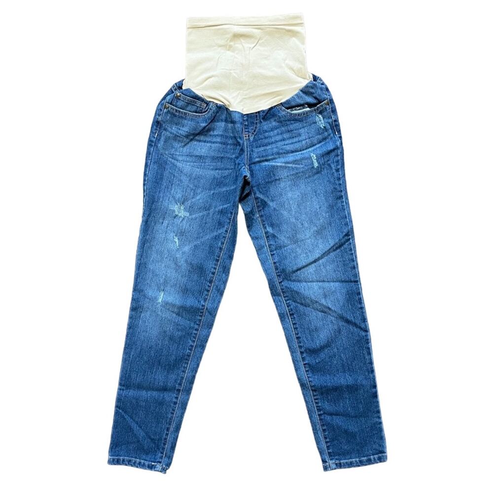 DESTINATION MATERNITY Distressed Pull On Skinny Jeans Full belly panel SZ S